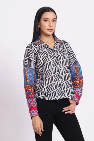 Black and white striped Indo-Western women’s shirt