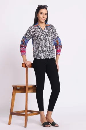 Black and white striped Indo-Western women’s shirt