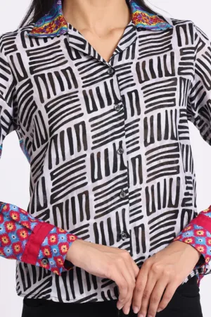Black and white striped Indo-Western women’s shirt
