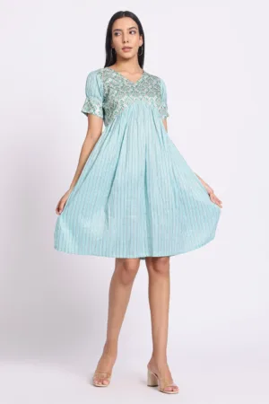 Elegant green one-piece dress for women – stylish western wear with flared fit, perfect for casual and party outings