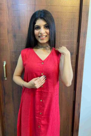 Elegant Red Cotton Blend One-Piece Dress